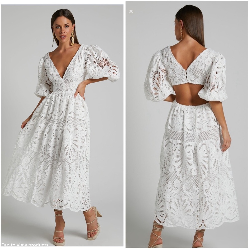 Showpo Anieshaya midi lace  Dress with Puff Sleeves size 16 NEW